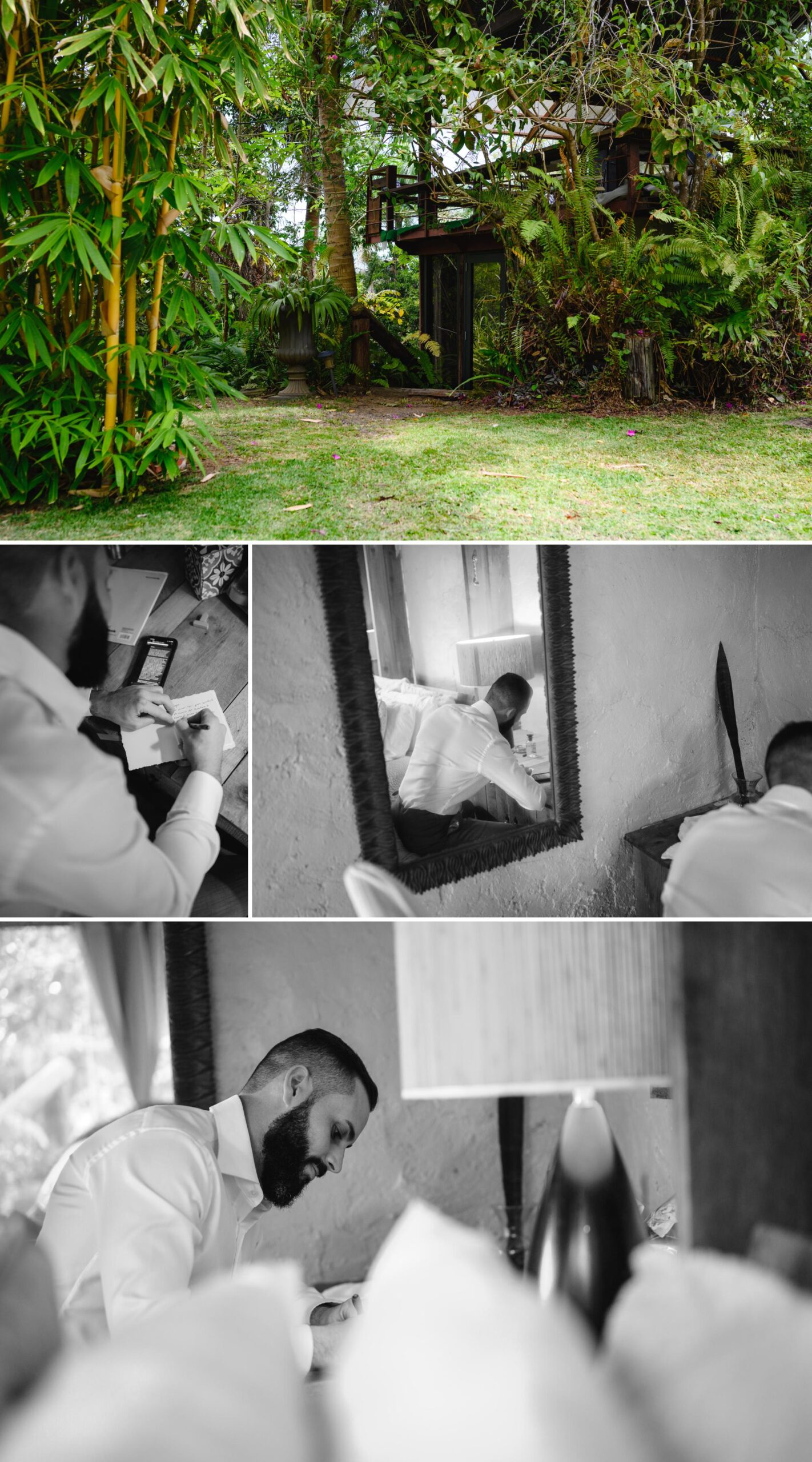 El novio preparándose en Hacienda Siesta Alegre